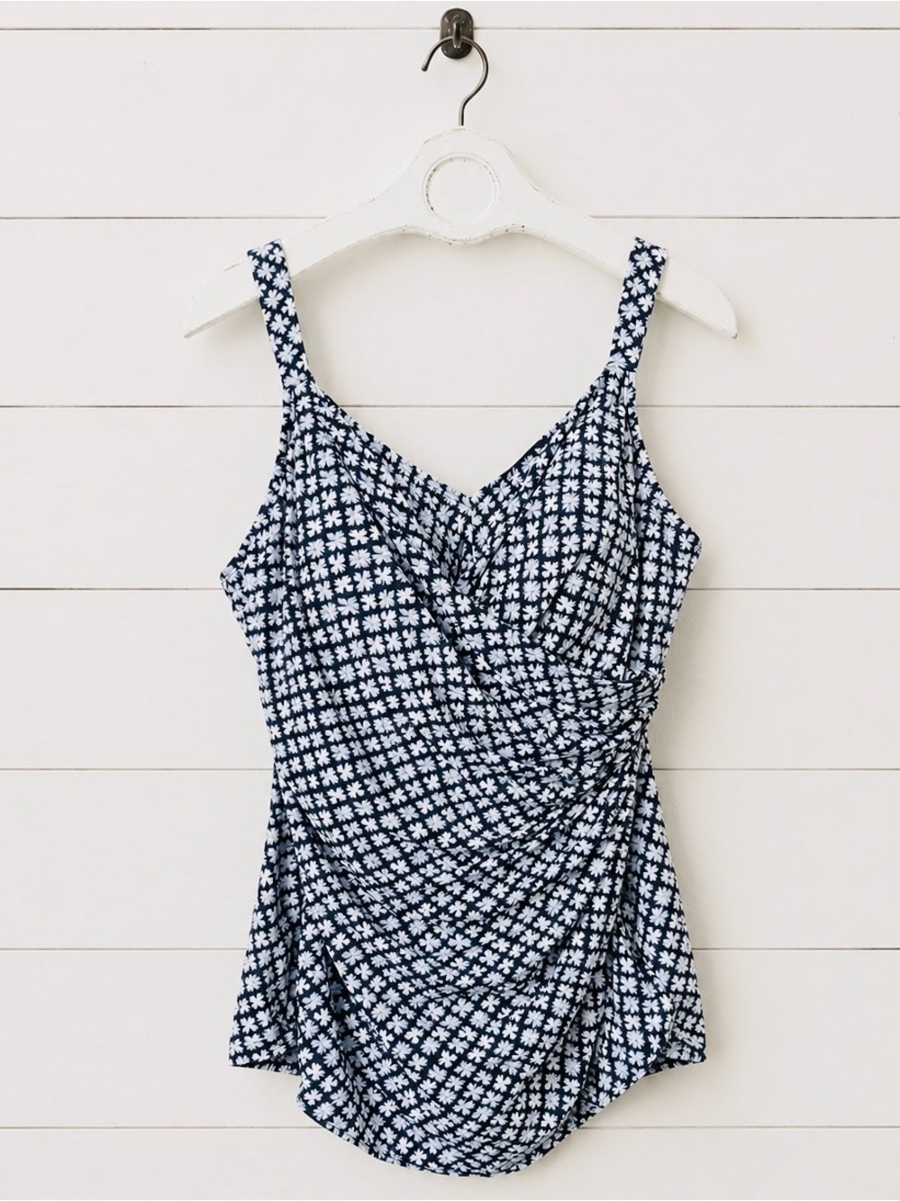 Lands' End Navy & White Floral One-Piece Swimsuit